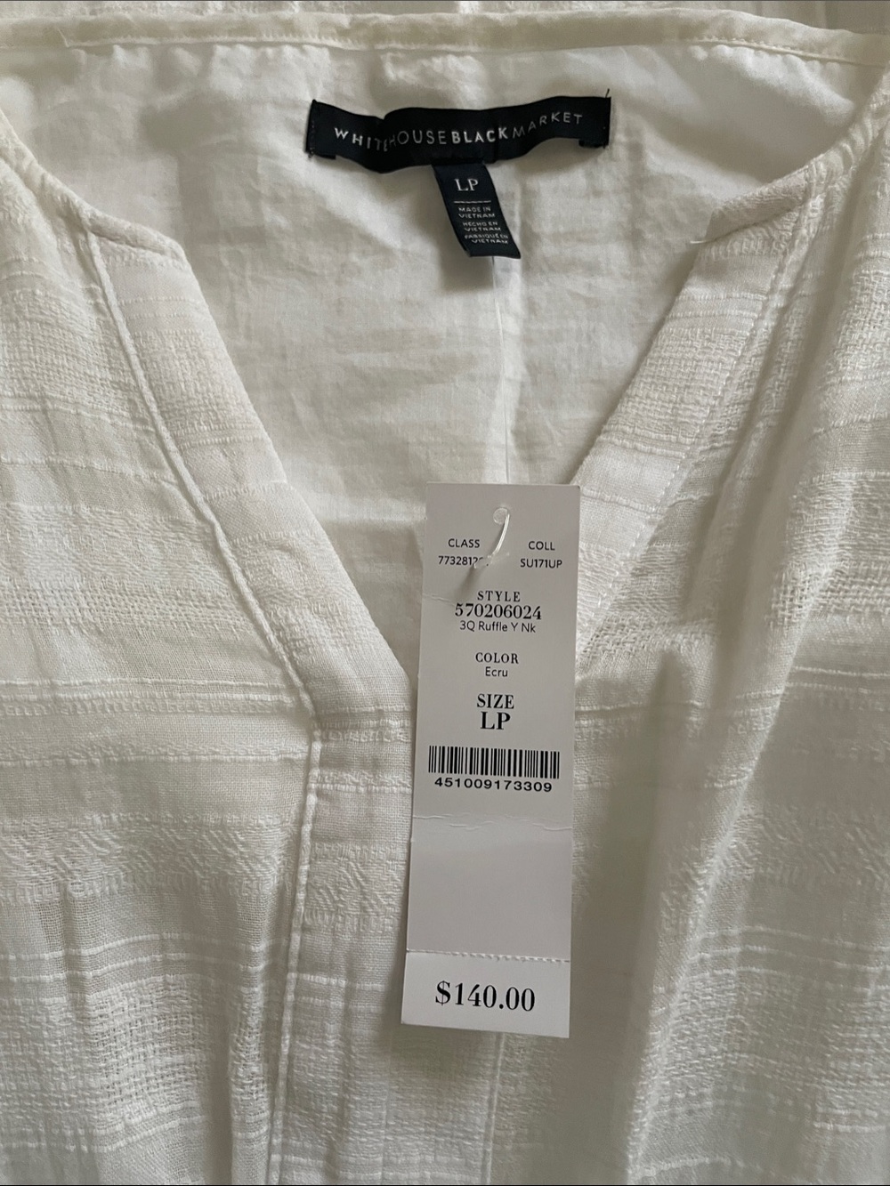 White House Black Market White Textured V-Neck Blouse